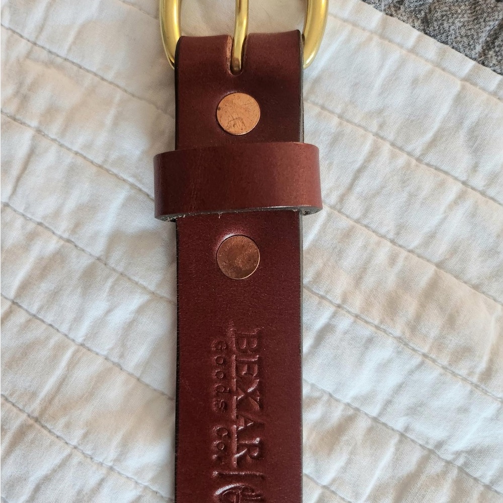 Bexar - keeper brass belt 1.25" - medium brown - size 36